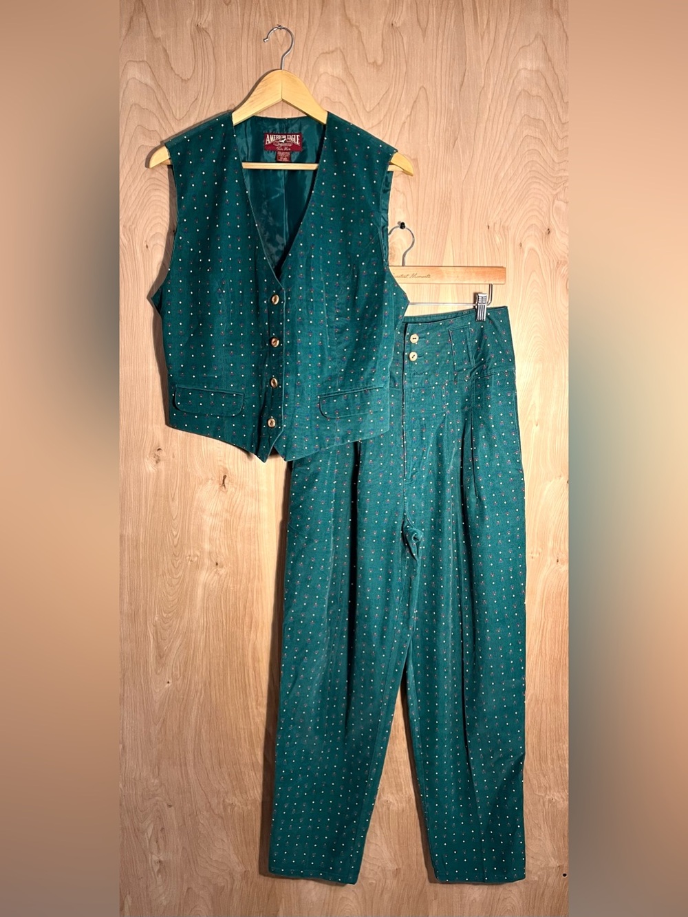 American Eagle Outfitters Vintage Green Corduroy Two Piece Vest Pant Suit